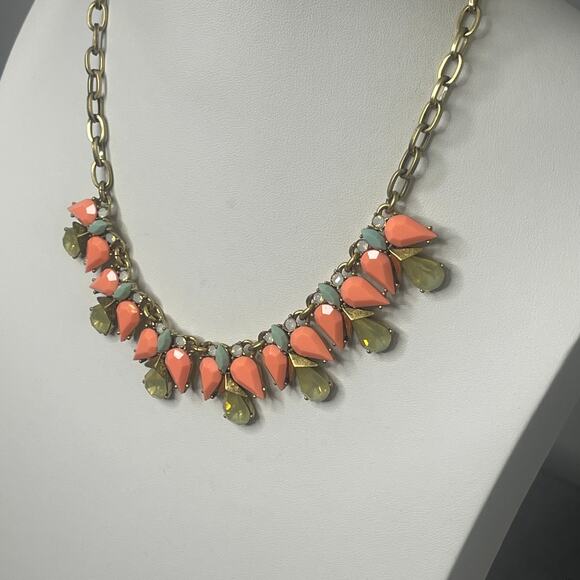 J. Crew crystal statement necklace peach and citrine in gold tone trendy boho - Picture 1 of 15